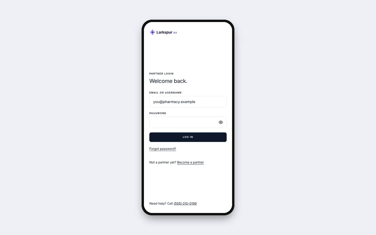 The partner login on a phone