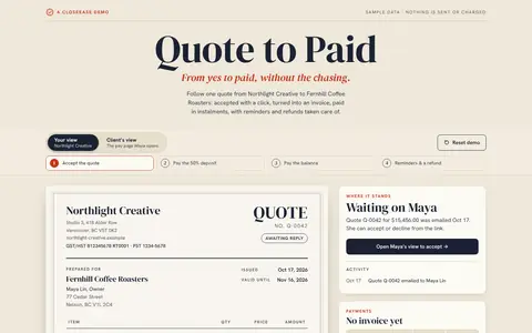 Quote to Paid: the quote from Northlight Creative, waiting on the client to accept